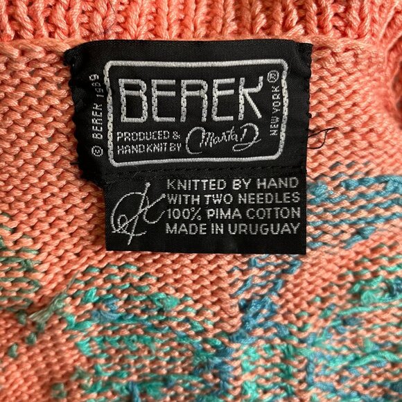 Berek 1989 Hand-Knit Cat Sweater Cardigan + Vintage Cat Brooch 100% Pima Cotton - Picture 5 of 13